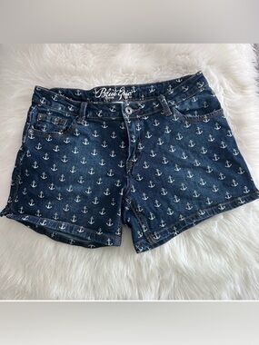 Blue Epic Anchor Print Denim Shorts - Navy/White